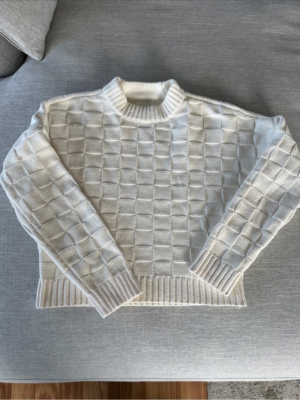 Abercrombie & Fitch Cream Checker Knit Crewneck Sweater